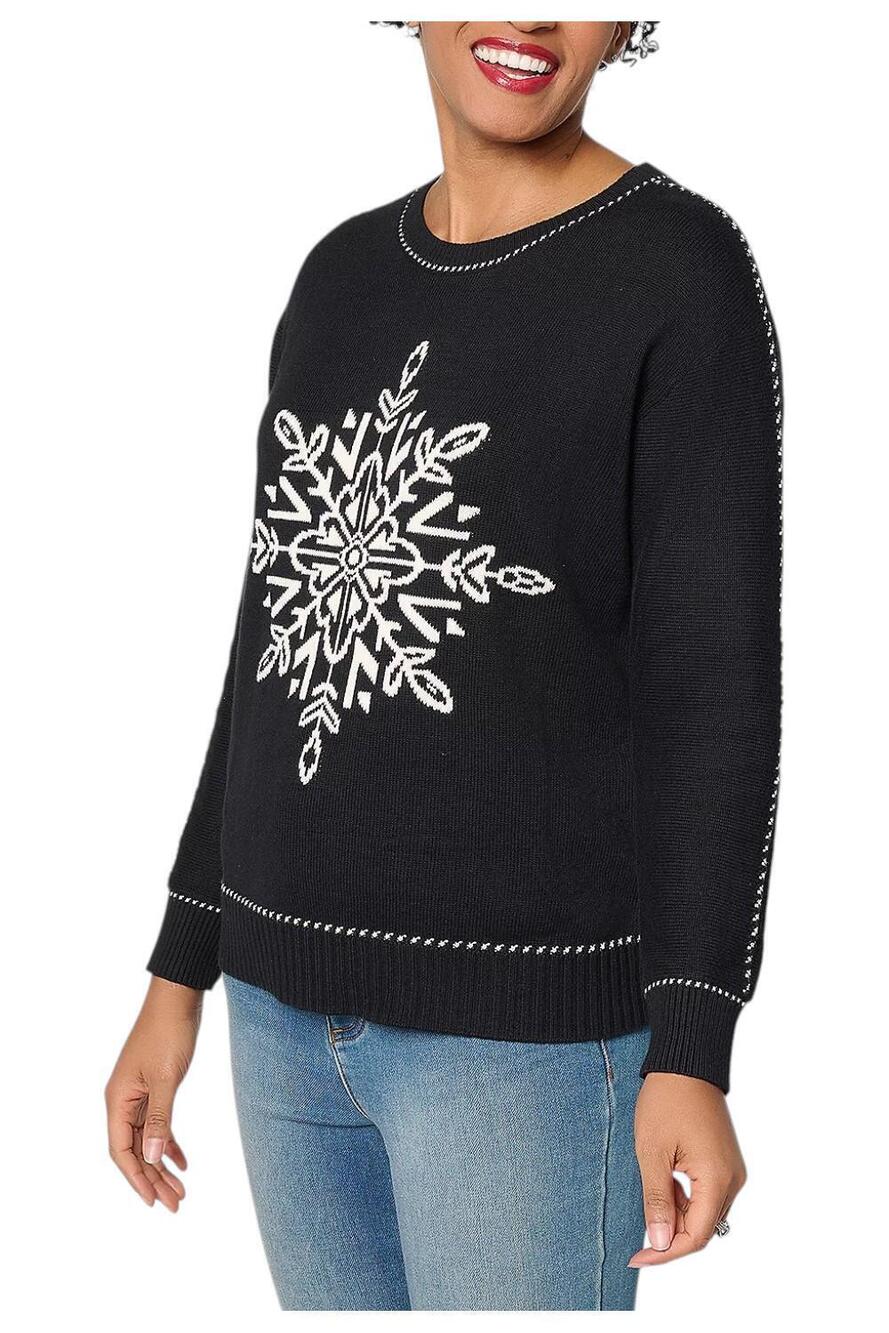 Joan Rivers Women's Snowflake Sweater w/ Birdseye Stitching Black - Regular
